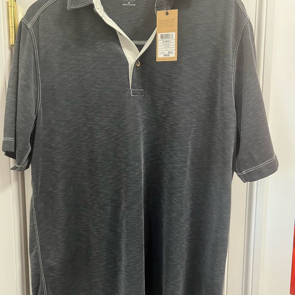 Johnston & Murphy Charcoal Polo with Cream Contrast Placket